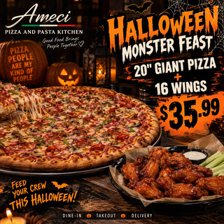 Halloween Special Deal (1 giant pizza 1 topping and 16 pieces of Wings)