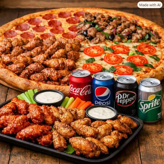 Gigantic pizza 20' and 16 pieces of wing and 4 can of soda