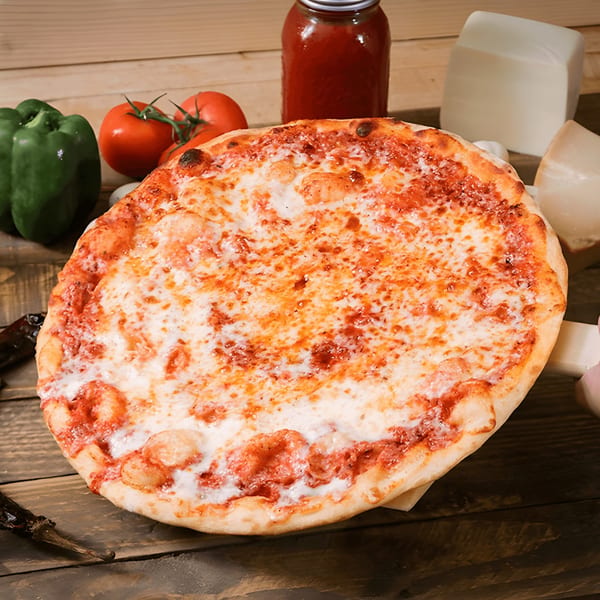 Ameci Pizza and Pasta Kitchen's cheese pizza with fresh tomatoes, green peppers, and sauce.